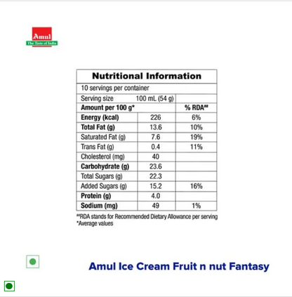 Amul Ice Cream - Fruit 'N' Nut Fantasy, 1 L Tub