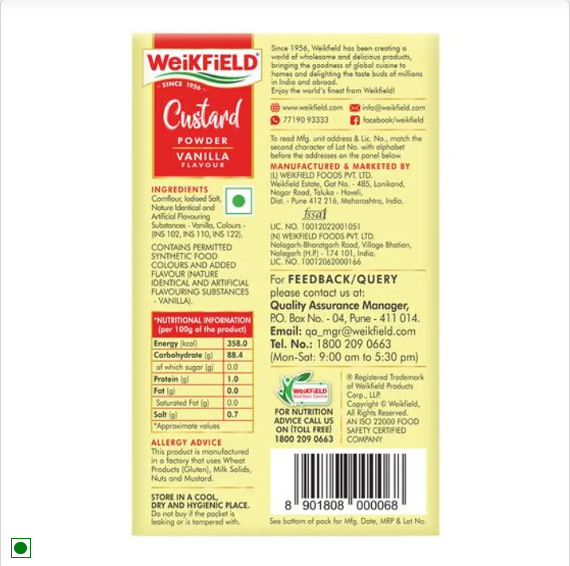 Weikfield Custard Powder - Vanilla Flavour,Best For Fruit Salads & Puddings, 100 g Carton