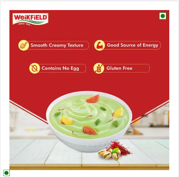 Weikfield Custard Powder - Kesar Pista Flavour, Makes Smooth & Creamy Custard, Contains Quality Ingredients, 75 g Carton