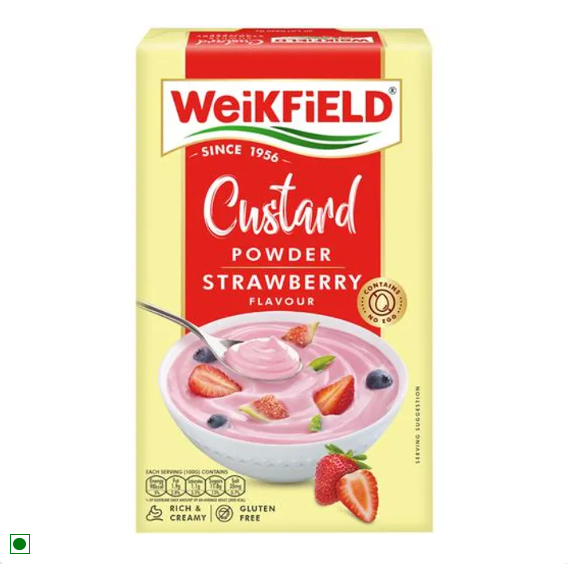 Weikfield Custard Powder - Strawberry Flavour, Makes Smooth & Creamy Custard, Contains Quality Ingredients, 75 g Carton