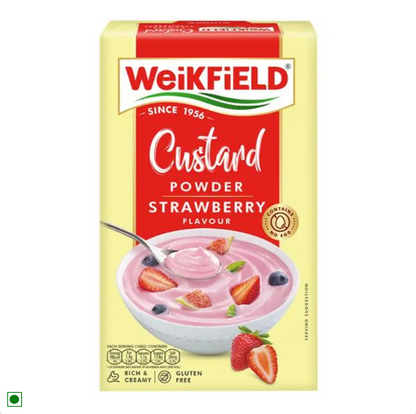 Weikfield Custard Powder - Strawberry Flavour, Makes Smooth & Creamy Custard, Contains Quality Ingredients, 75 g Carton