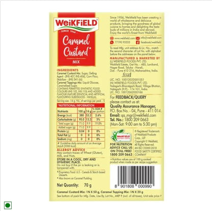 Weikfield Caramel Custard Mix - Caramel Flavor Sets Without Refrigeration - Contains No Eggs, 70 g Carton