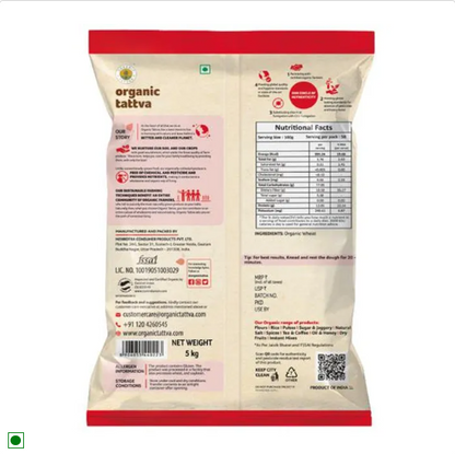 Organic Tattva Wheat Flour (Atta), 5 kg Pouch