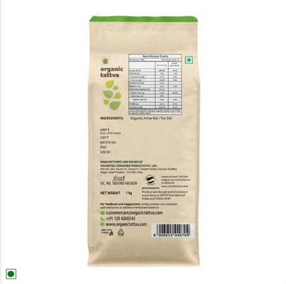 Organic Tattva Arhar/Toor Dal, 1 kg Pouch