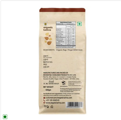 Organic Tattva Ragi Flour/Ragi Hittu, 500 g Pouch