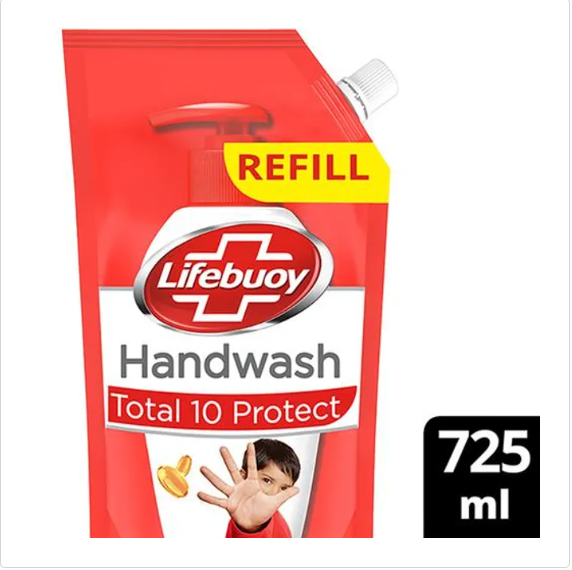 Lifebuoy Total 10+ Handwash - 99.9% Germ Protection, Active Silver 10+ Formula, 725 ml Refill