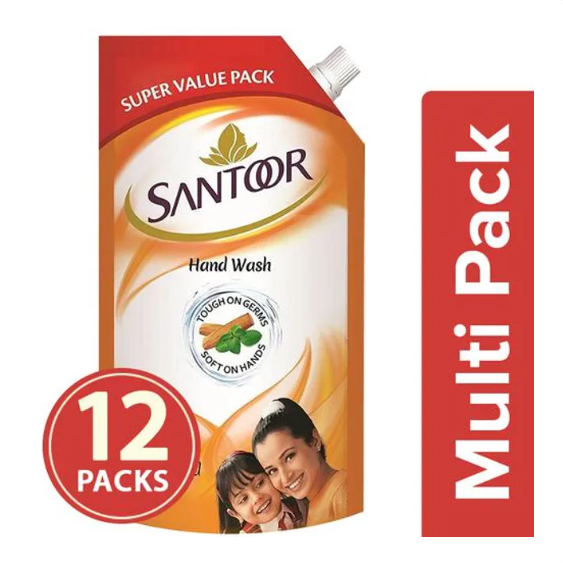 Santoor Classic Gentle Hand Wash - Sandalwood & Tulsi, 12 x 750 ml Multipack