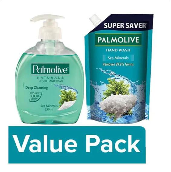 Palmolive Handwash - Sea Minerals Liquid Refill 750 ml + Naturals, Sea Mineral 250 ml, Combo 2 Items