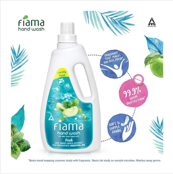 Fiama Fresh Hand Wash - Peppermint & Green Apple, 99.9% Germ Protection, 1 L Bottle