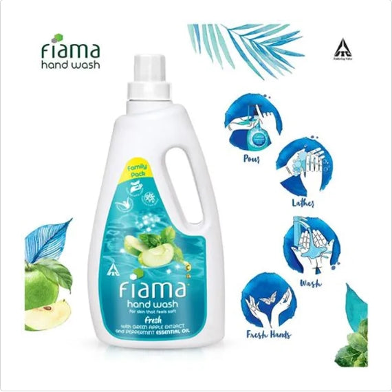 Fiama Fresh Hand Wash - Peppermint & Green Apple, 99.9% Germ Protection, 1 L Bottle