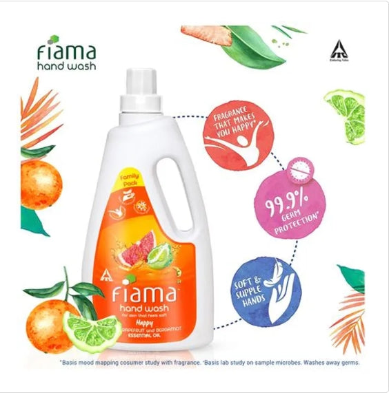 Fiama Happy Hand Wash - Grapefruit & Bergamot, 99.9% Germ Protection, 1 L Bottle