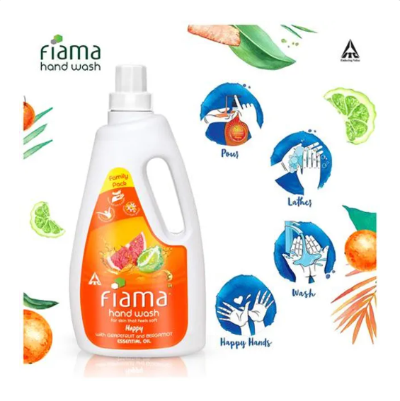 Fiama Happy Hand Wash - Grapefruit & Bergamot, 99.9% Germ Protection, 1 L Bottle