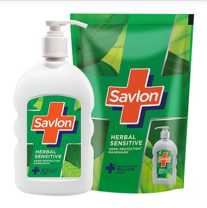 Savlon Herbal Sensitive Germ Protection Liquid Handwash - 90% Natural Origin, 675 ml