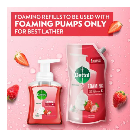 Dettol Foaming Handwash - 10x Better Germ Protection, Strawberry, 3x250 ml pump (Multipack)