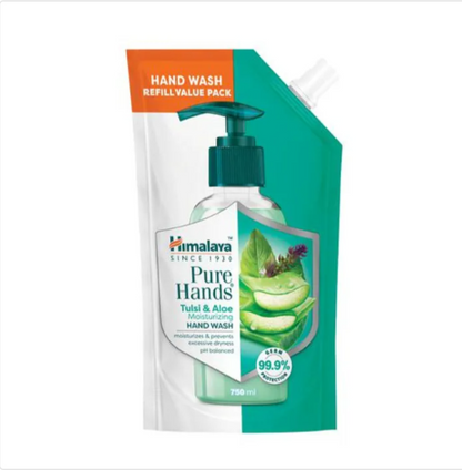 Himalaya Pure Hands Moisturizing Hand Wash - Tulsi & Aloe, 99.9% Germ Protection, pH Balanced, 750 ml Refill Pack