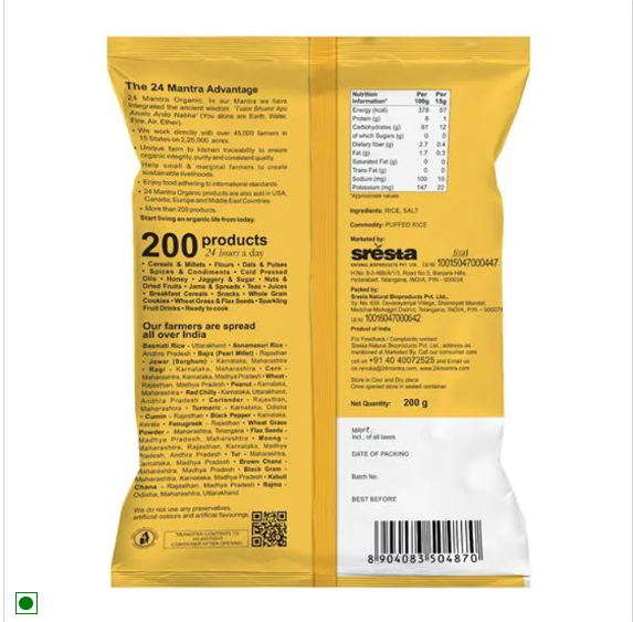 24 Mantra Organic Organic - Puffed Rice/Kadle Puri, 200 g Pouch