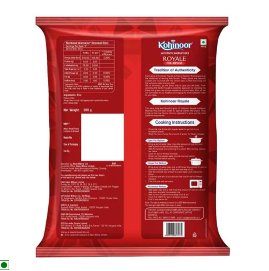 Kohinoor Basmati Rice/Basmati Akki - Royale, Authentic Biryani, 500 g