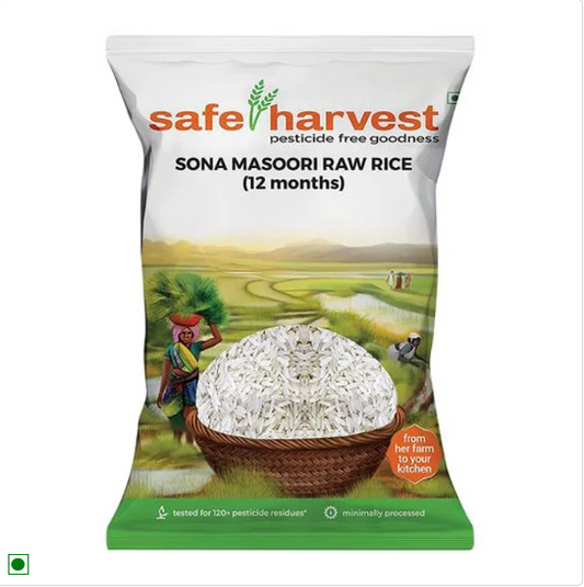 Safe Harvest Sona Masuri Raw Rice/Akki - 12 Months, Pesticide Free, 1 kg