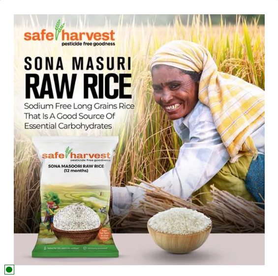 Safe Harvest Sona Masuri Raw Rice/Akki - 12 Months, Pesticide Free, 1 kg