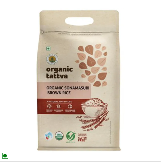 Organic Tattva Sonamasuri Rice/Akki - Brown, 5 kg Pouch