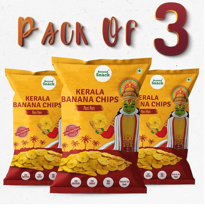 Beyond Snáck Kerala Banana Chips-Peri Peri Flavour 300g (AS SEEN ON Shark Tank India) - (3X100g)