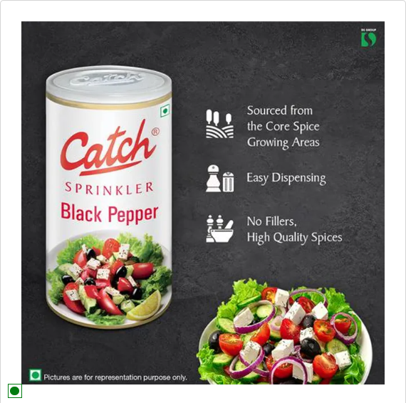 Catch Black Pepper Sprinklers - Adds Flavour & Aroma, 100 g Can