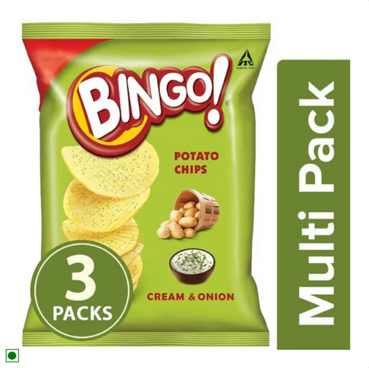 Bingo Potato Chips -Cream & Onion, 3x21 g Multipack