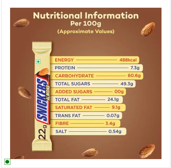 Snickers Almond Chocolate Bar , 22g