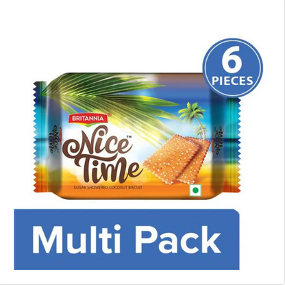 Britannia Nice Time - Sugar Showered Coconut Biscuits, 6x143 g Multipack