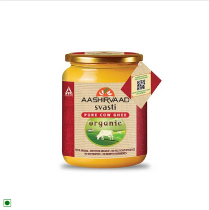 Aashirvaad Svasti Organic Cow Ghee - Rich In Aroma, No Pesticide Residues & Antibiotics, 500 ml Jar