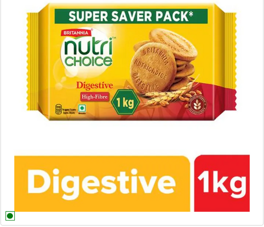 Britania Nutri Choice Digestive High Fibre Biscuits - Made From Whole Wheat & Bran, Healthy Snack, 1 kg