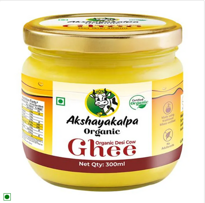 AKSHAYAKALPA Organic Desi Cow Ghee - Rich Aroma, 300 ml Bottle