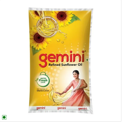 Gemini Refined Sunflower Oil - With Nutri Fresh Technology, 1 L Pouch