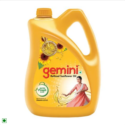 Gemini Refined Sunflower Oil - With Nutri Fresh Technology, 5 L Jar