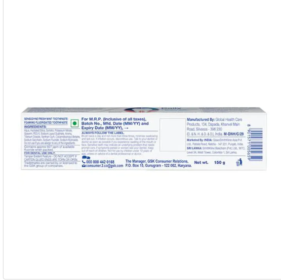 Sensodyne Toothpaste - Fresh Mint, Sensitive For Daily Sensitivity Protection, 150 g