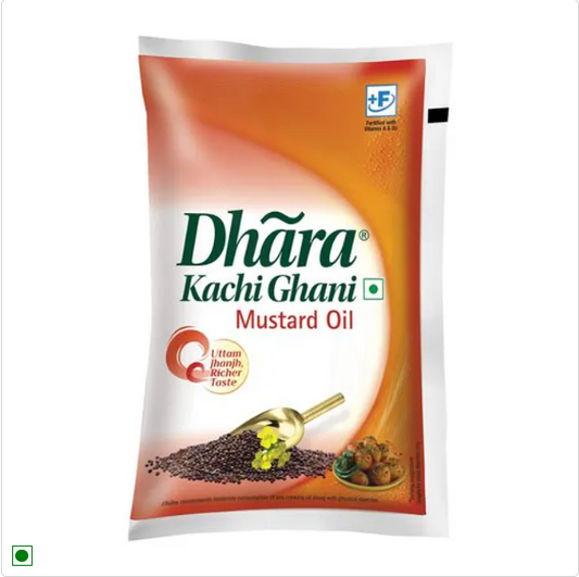 Dhara Oil - Mustard (Kachi Ghani), 1 L Pouch