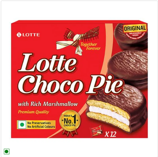 Lotte Choco Pie - Original, With Rich Marshmallow, No Preservatives, 25 g (Pack of 10)