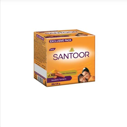 Santoor Skin Moisturizing Sandal & Turmeric Bathing Soap, 125 gm (Pack of 8)