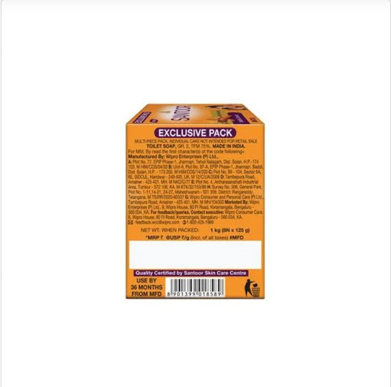 Santoor Skin Moisturizing Sandal & Turmeric Bathing Soap, 125 gm (Pack of 8)