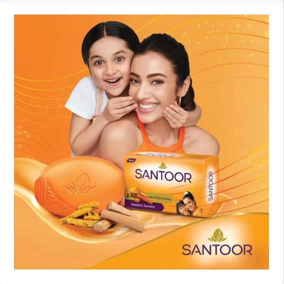 Santoor Skin Moisturizing Sandal & Turmeric Bathing Soap, 125 gm (Pack of 8)