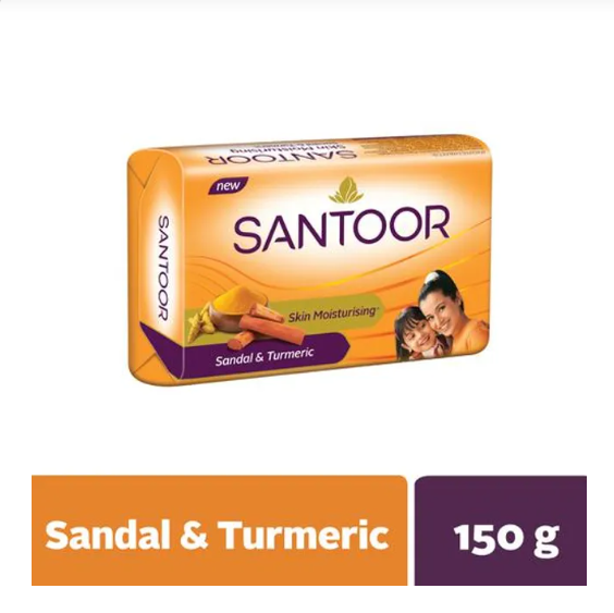 Santoor Skin Moisturizing Sandal & Turmeric Bathing Soap, 125 gm (Pack of 8)