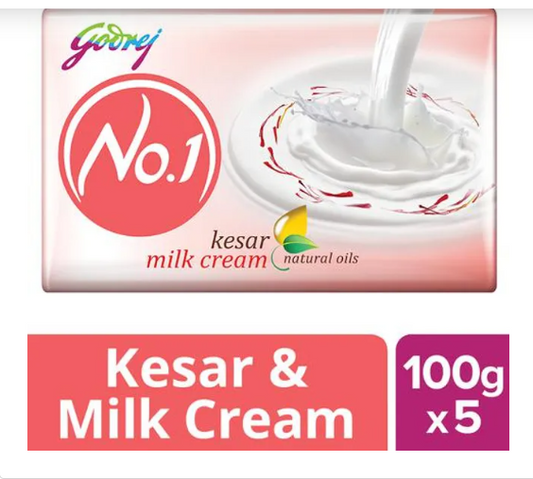 Godrej No.1 Kesar & Milk Cream Bathing Soap, 100 g (Pack of 5)