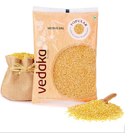 Vedaka Popular Moong Dal (Yellow), 1kg|Rich in Protein|No Cholesterol|No Additives