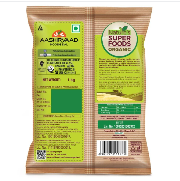 Aashirvaad Organic Moong Dal 1 kg