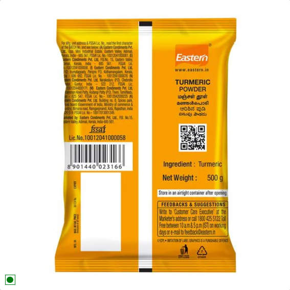 Eastern Turmeric Powder/Arisina Pudi, 500 g Pouch