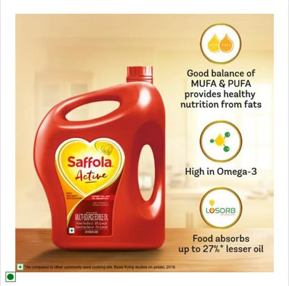 Saffola Active Refined Cooking Oil - Blend Of Rice Bran & Soyabean Oil. Pro Weight Watchers, 15 L Jar