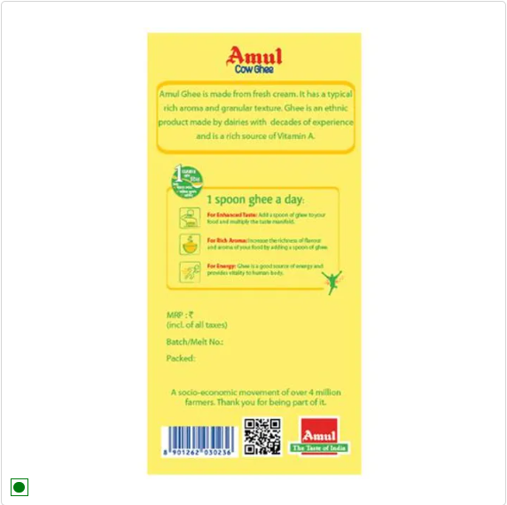 Amul Cow Ghee/Tup, 500 ml Pouch