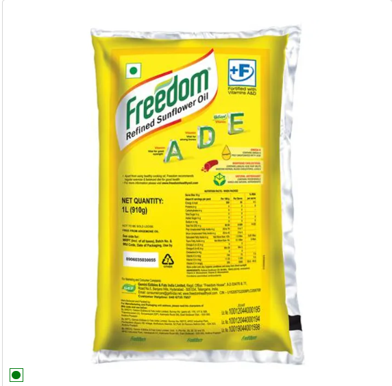 Freedom Refined Oil - Sunflower, 1 L Pouch