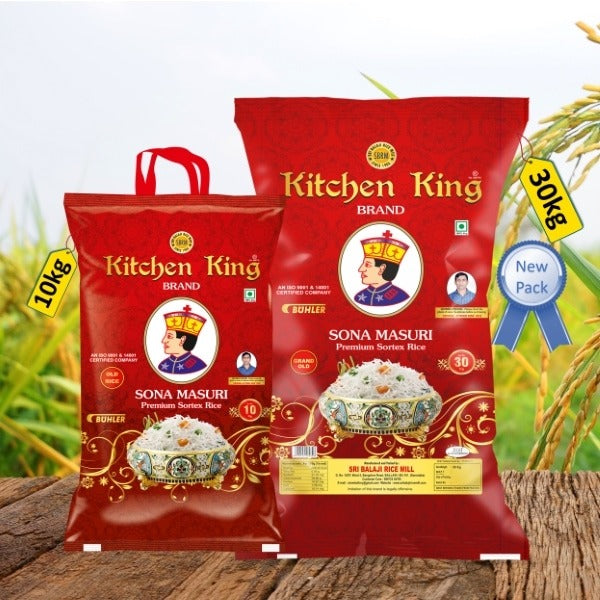 Sona Masuri Grand Old Raw Rice (24+ months old) – Kitchen King  Combo Pack (30kg &10 kg )