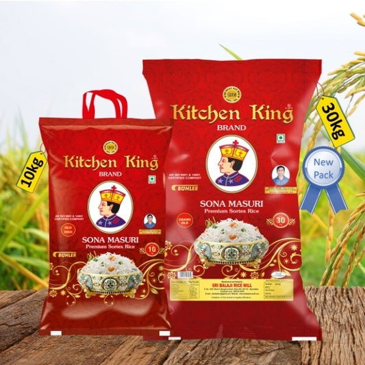 Sona Masuri Grand Old Raw Rice (24+ months old) – Kitchen King  Combo Pack (30kg &10 kg )